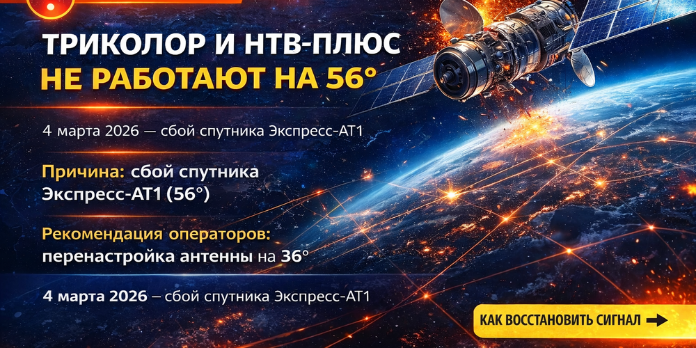 Триколор и НТВ-Плюс не работают на 56° — решение в Беларуси